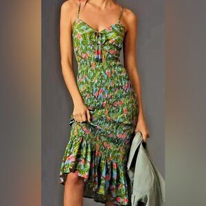 Farm Rio x Anthropologie Ruched Tie-Front Moss Dress Size S